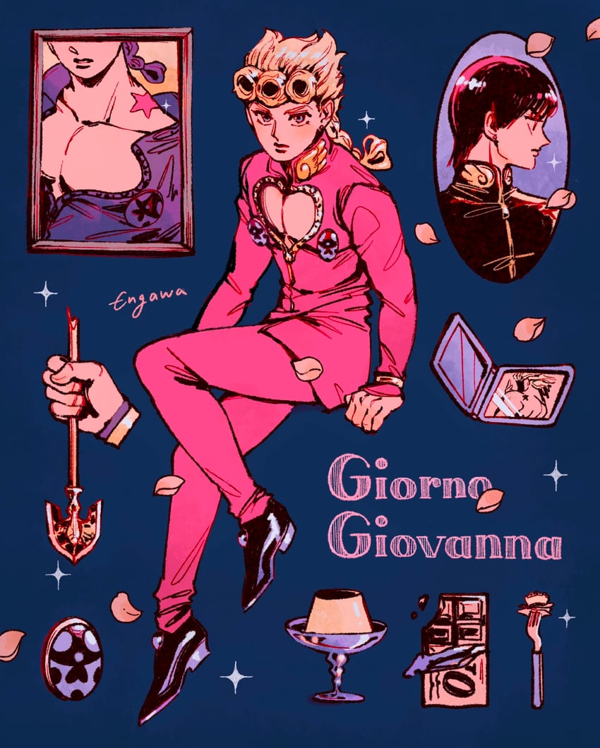 giorno giovanna and haruno shiobana (jojo no kimyou na bouken and 1 more) drawn by sushiko_engawa