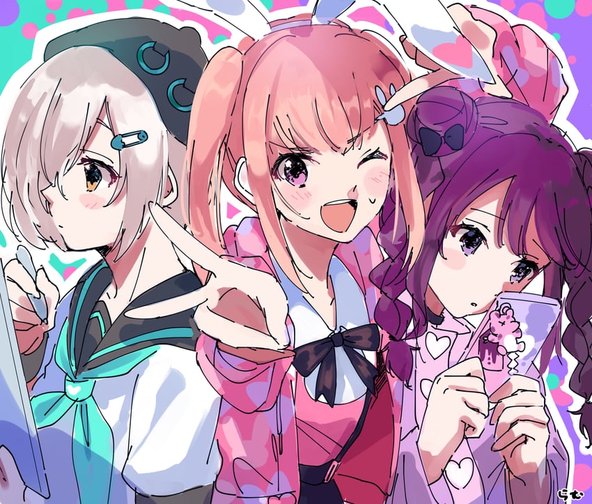 sakurano mimito, inubousaki shian, and minakami hina (denonbu) drawn by kuzuya_ramurin