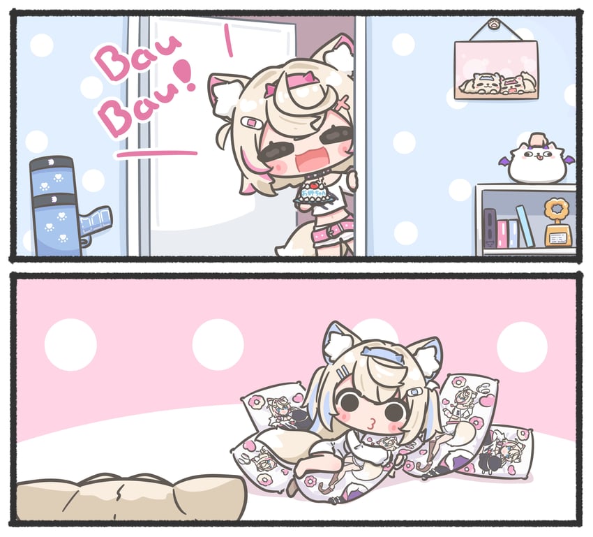 fuwawa abyssgard, mococo abyssgard, and perroccino (hololive and 1 more) drawn by mpien