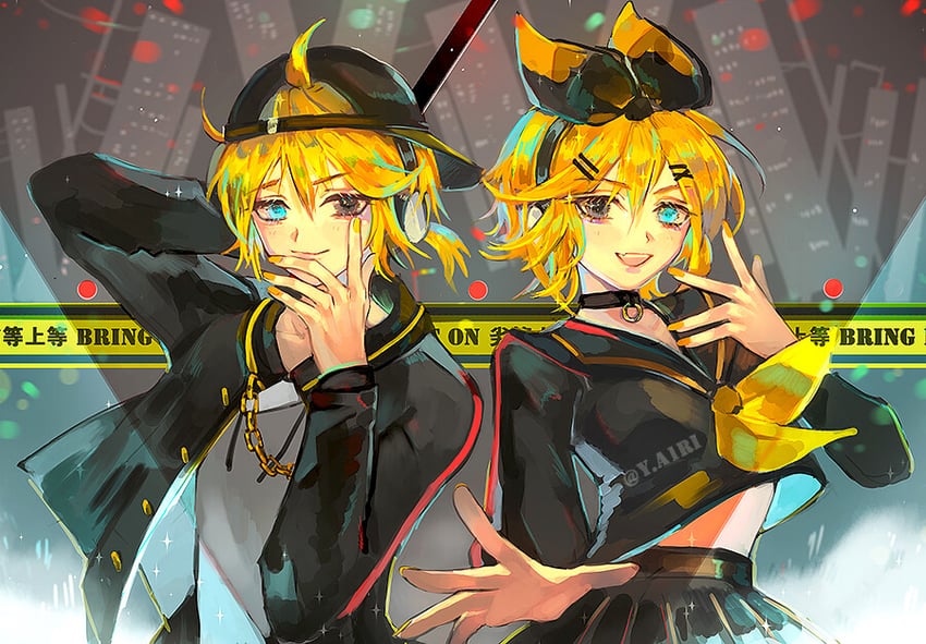 kagamine rin and kagamine len (vocaloid and 1 more) drawn by y.a1ri