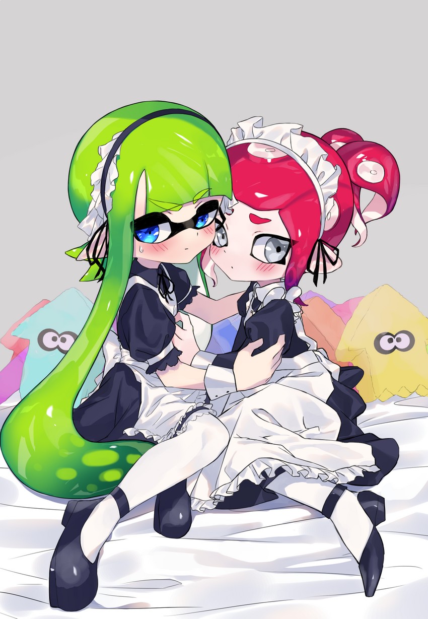 inkling player character, inkling girl, octoling player character, octoling girl, agent 8, and 1 more (splatoon and 1 more) drawn by amatya