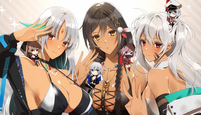jean bart, massachusetts, tirpitz, south dakota, washington, and 2 more (azur lane) drawn by amazuki_jou