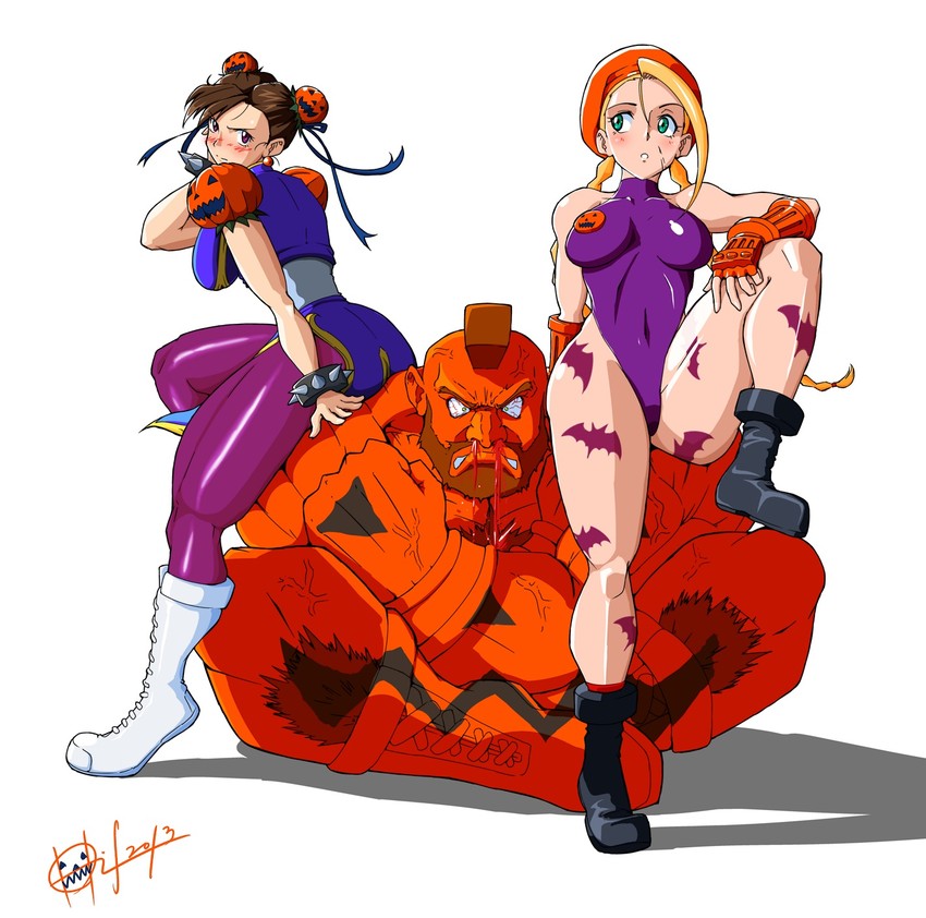 chun-li, cammy white, and zangief (street fighter) drawn by hori_shin