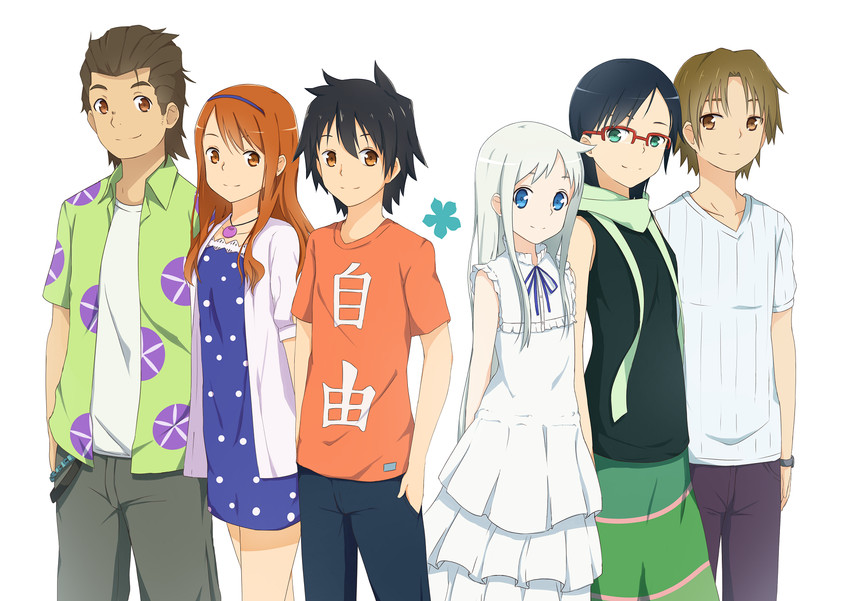 honma meiko, anjou naruko, tsurumi chiriko, yadomi jinta, matsuyuki atsumu, and 1 more (ano hi mita hana no namae wo bokutachi wa mada shiranai.) drawn by 53c_(ray_cordova)