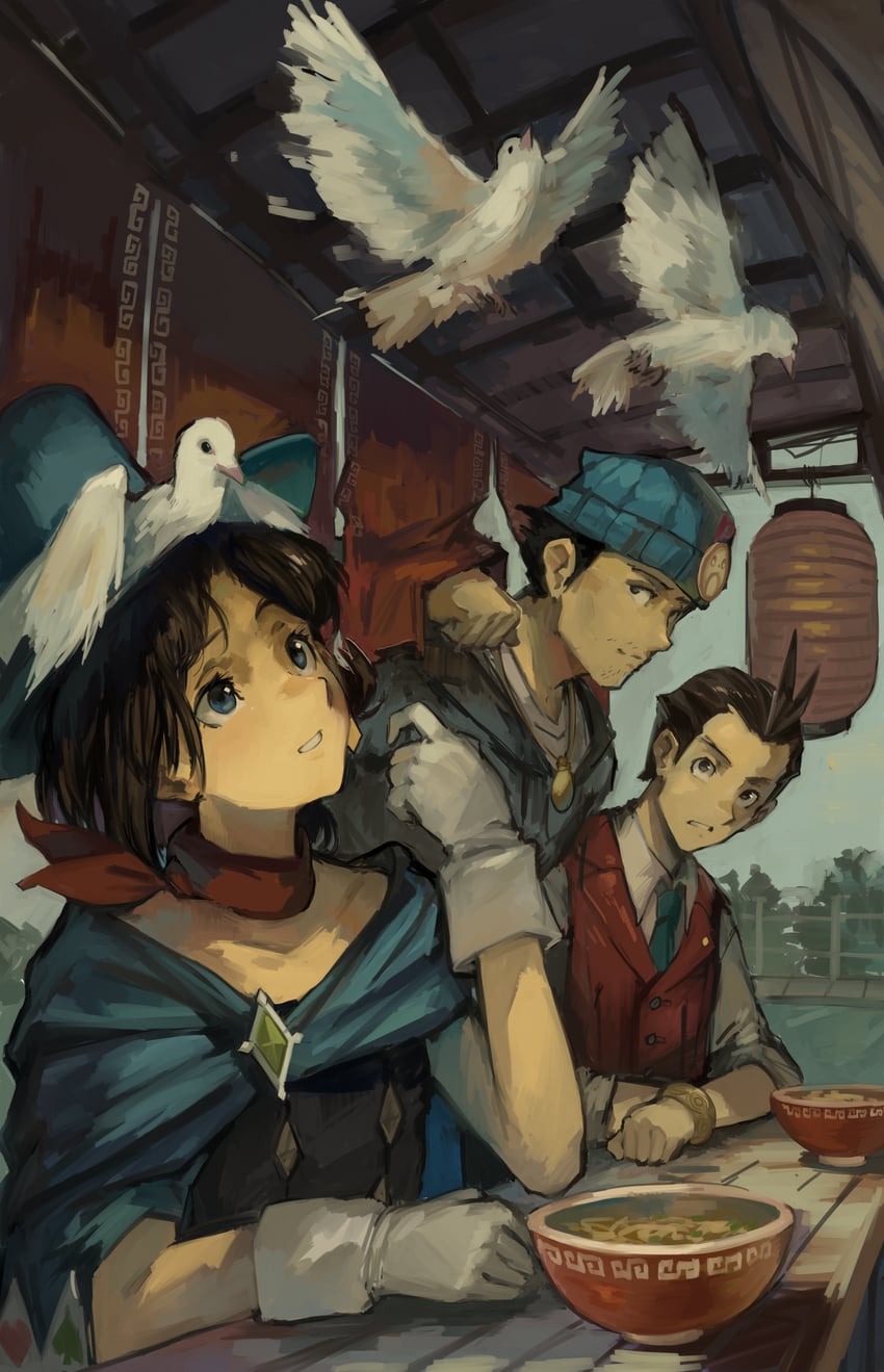 phoenix wright, apollo justice, and trucy wright (ace attorney) drawn by kornod