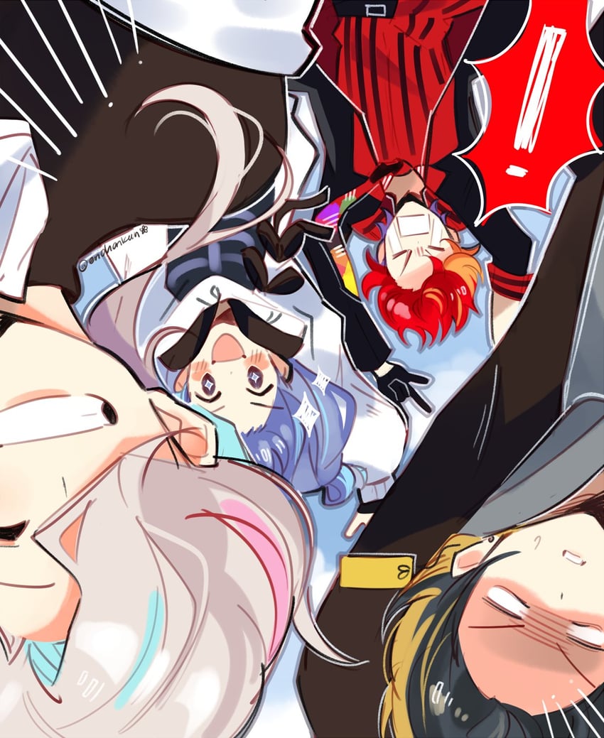 yatogami fuma, minase rio, utsugi uyu, and hizaki gamma (holostars) drawn by coll_(erichankun)