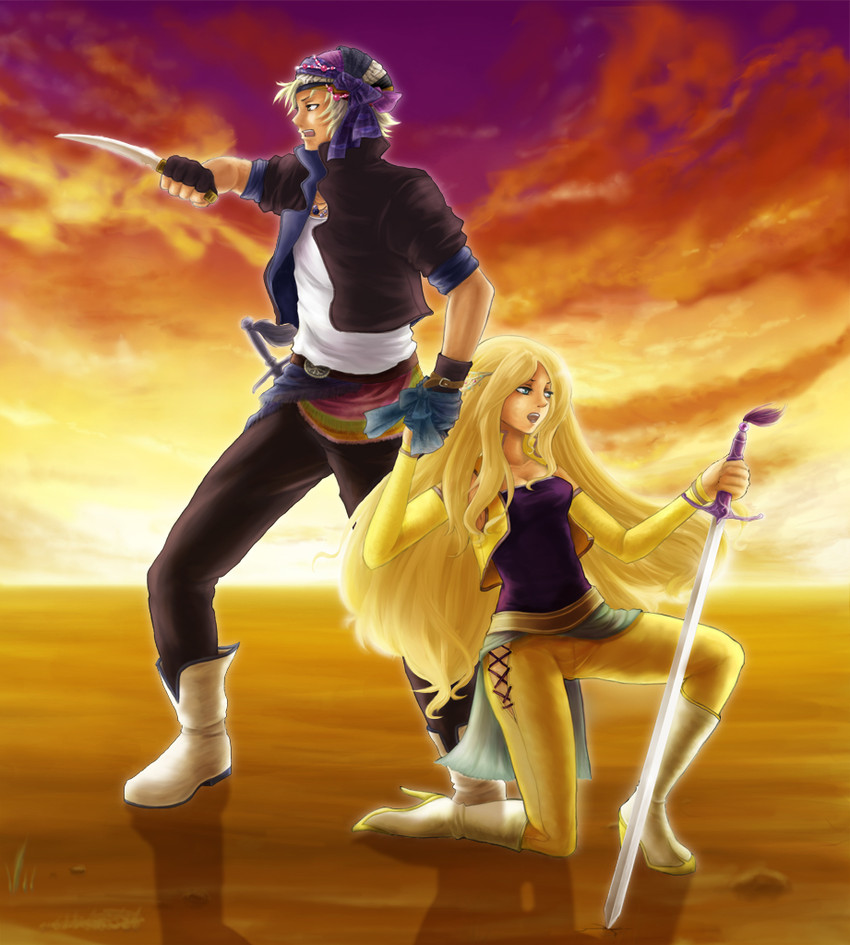 celes chere and locke cole (final fantasy and 1 more) drawn by harp_(artist)