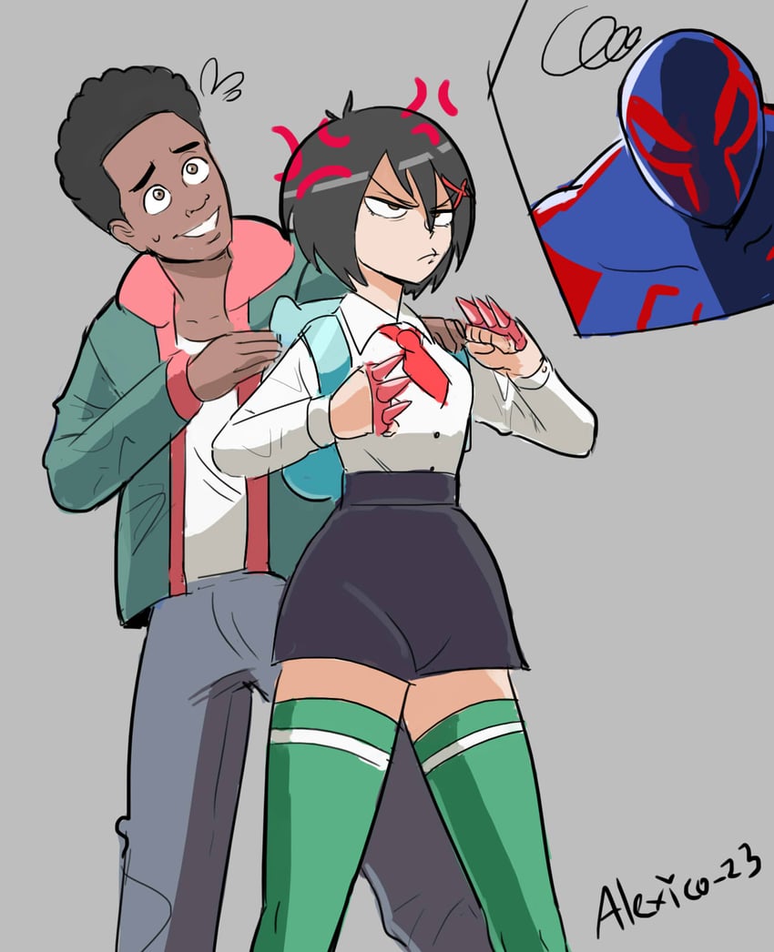 peni parker, spider-man, miles morales, and misako (marvel and 5 more) drawn by thecooleralexico