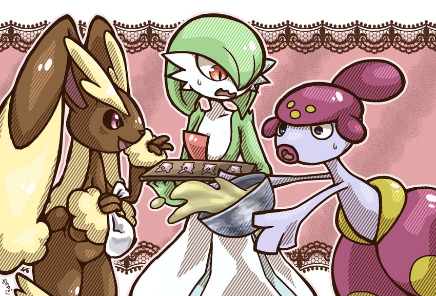 gardevoir, lopunny, and medicham (pokemon and 1 more) drawn by meruru_gu