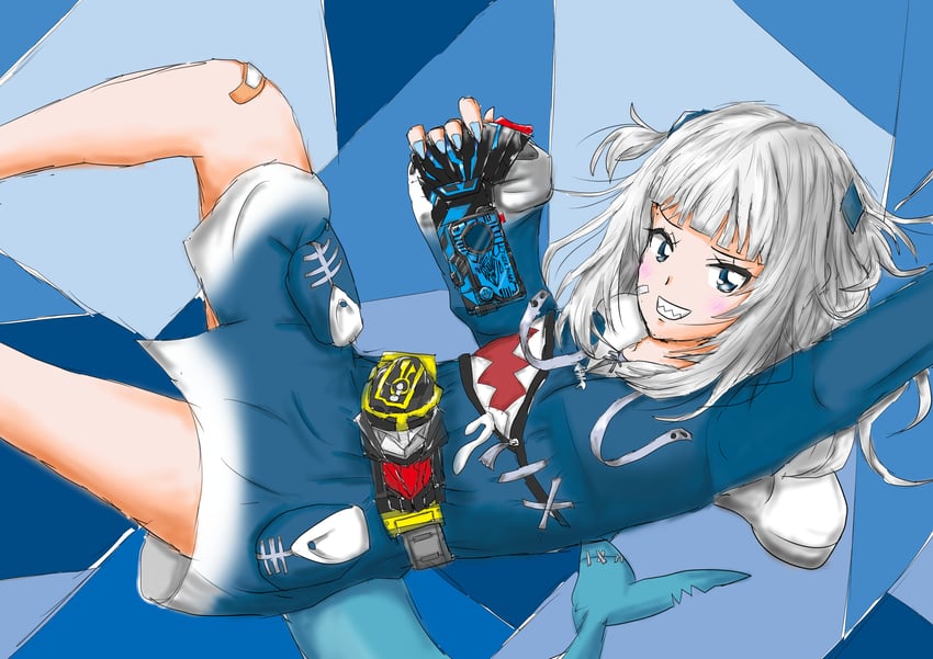 gawr gura and kamen rider zero-one (hololive and 3 more) drawn by for_joyo