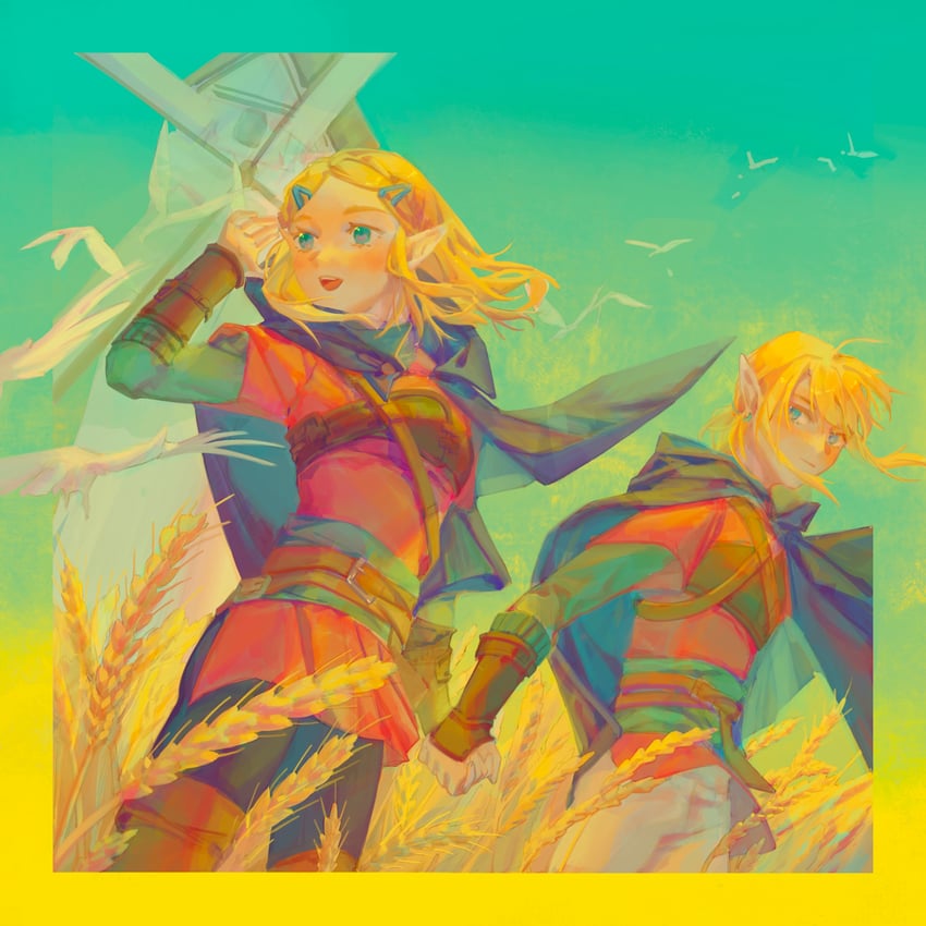 link and princess zelda (the legend of zelda and 1 more) drawn by sin_node