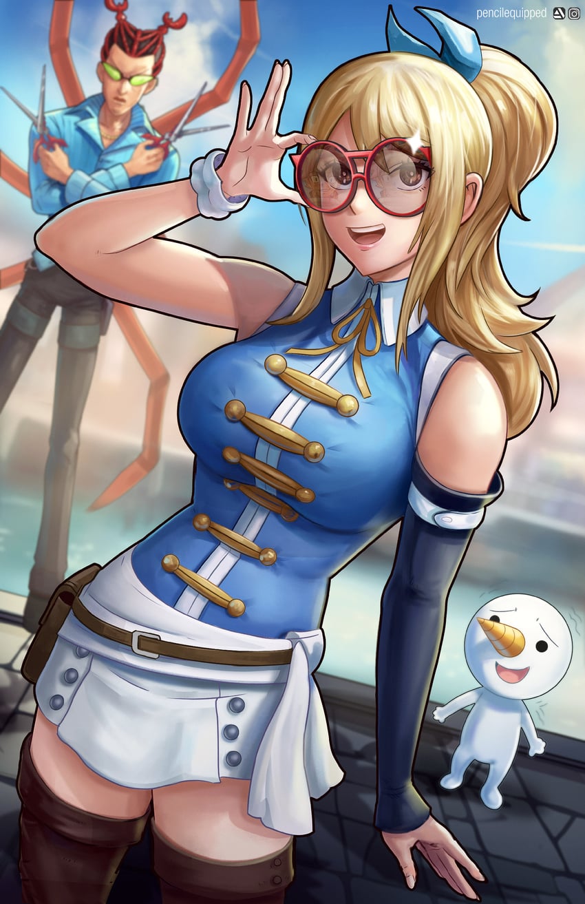 lucy heartfilia, plue, and cancer (fairy tail) drawn by pencilequipped