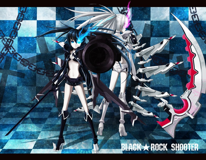 black rock shooter, white rock shooter, and stella (black rock shooter) drawn by shinebell