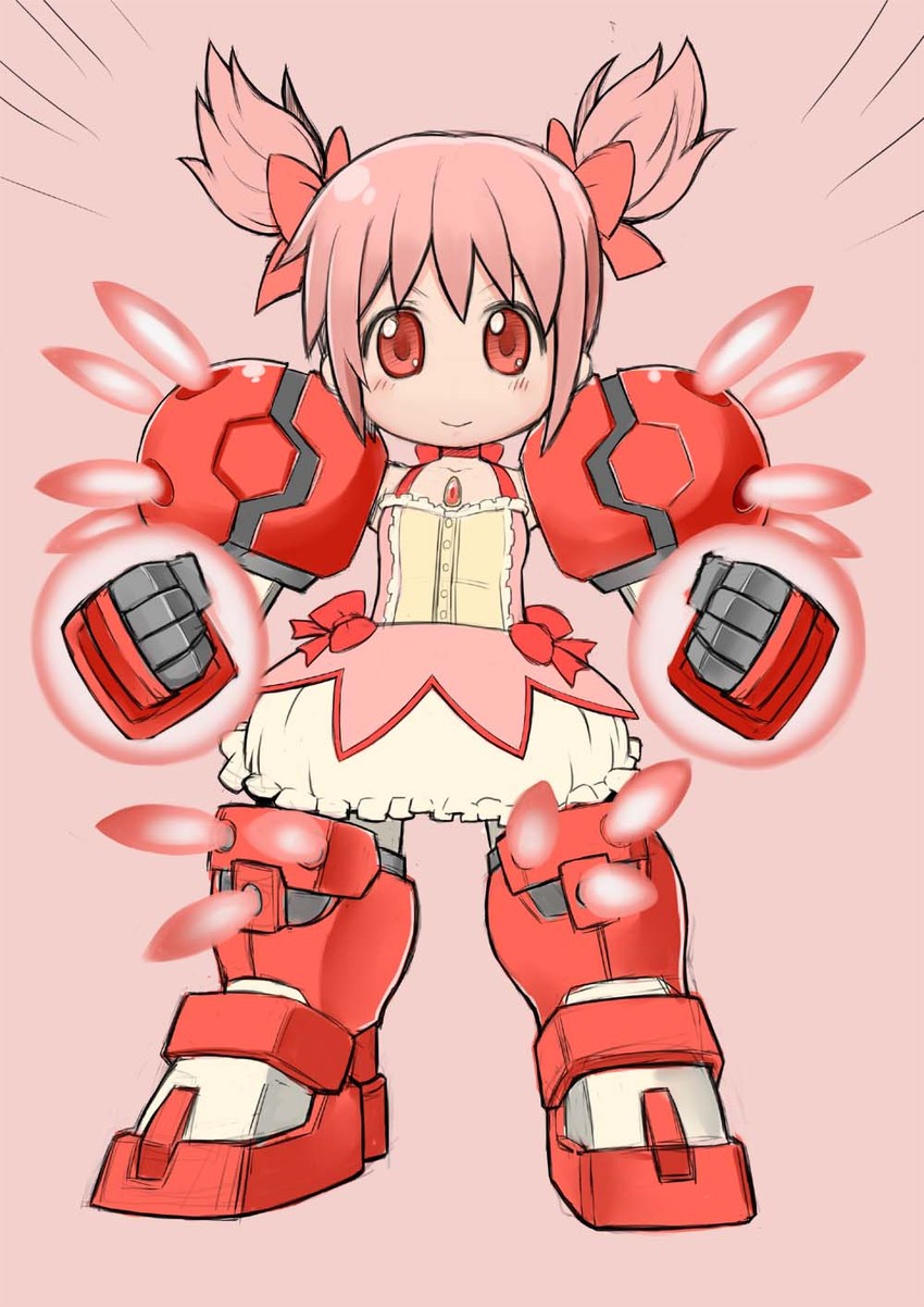kaname madoka, gundam age-1, and gundam age-1 titus (mahou shoujo madoka magica and 2 more) drawn by teruya_kazuhito