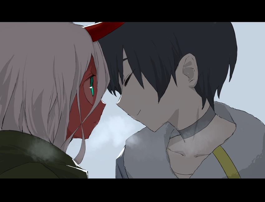 zero two and hiro (darling in the franxx) drawn by hiraisu_(evxv5354)