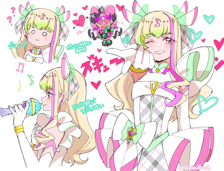 purirun, cure zukyuun, cure kiss, and meroron (precure and 1 more) drawn by shirako_love