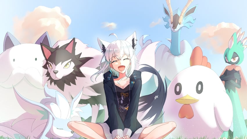 shirakami fubuki, nejima kitsune, chikipi, direhowl, foxcicle, and 3 more (hololive and 1 more) drawn by kirimoya