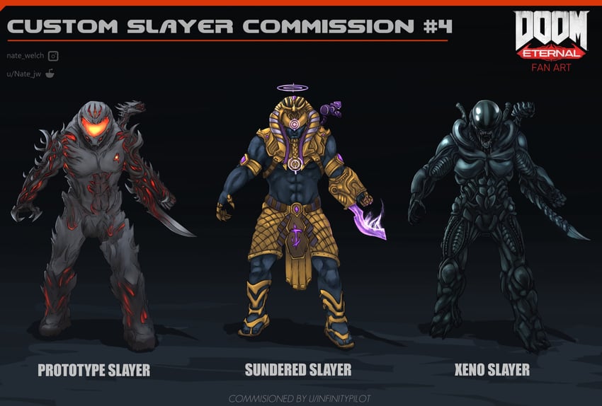 doomguy, xenomorph, nyarlathotep, alex mercer, h p lovecraft, and 2 more (doom and 7 more) drawn by nate_jw