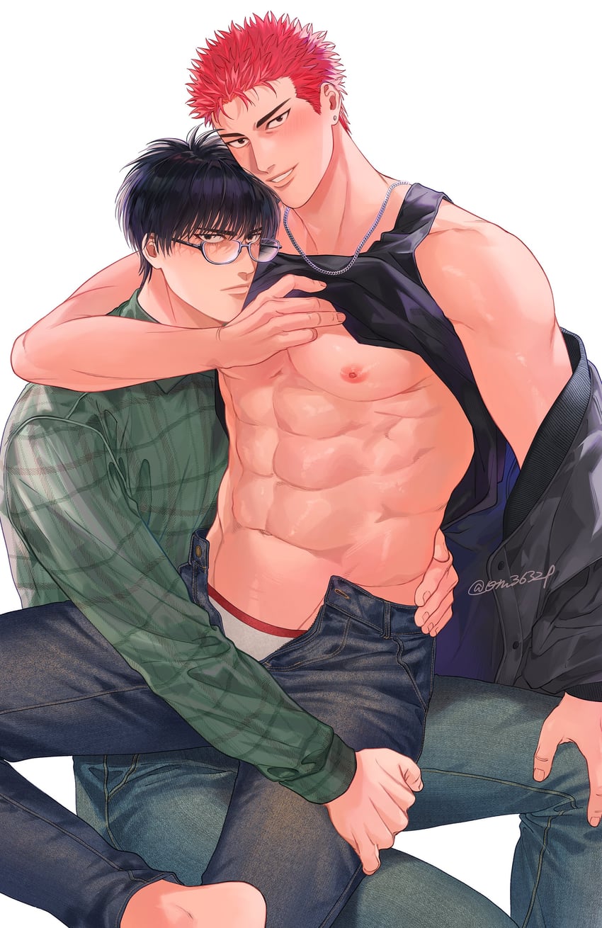 sakuragi hanamichi and rukawa kaede (slam dunk) drawn by om3632f