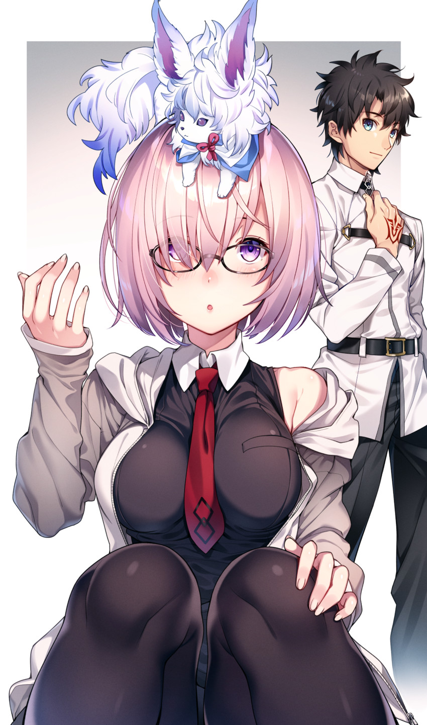 mash kyrielight, fujimaru ritsuka, and fou (fate and 1 more) drawn by kat_(bu-kunn)