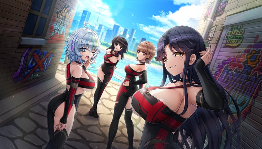 kamie tsugumi, hanihara haru, kurokuchi muru, and hirasaka yuno (dolphin wave) drawn by ootomo_takuji