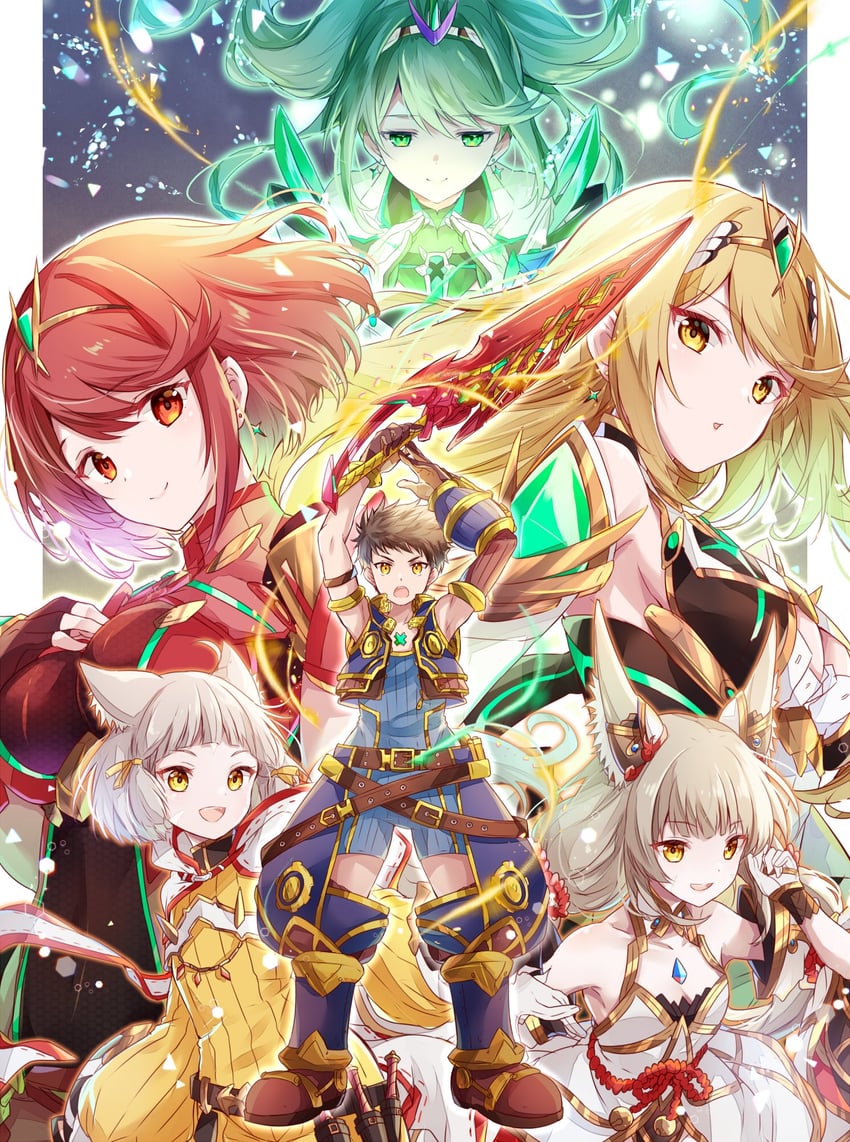 pyra, mythra, rex, nia, and pneuma (xenoblade chronicles and 1 more) drawn by ui_frara