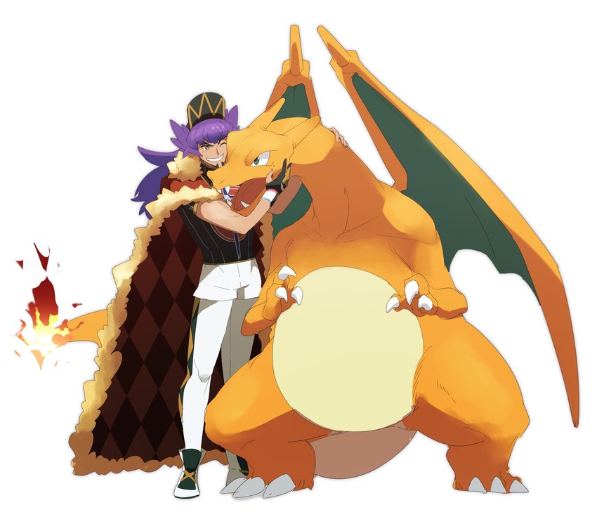leon and charizard (pokemon and 1 more) drawn by morio_(poke_orio)