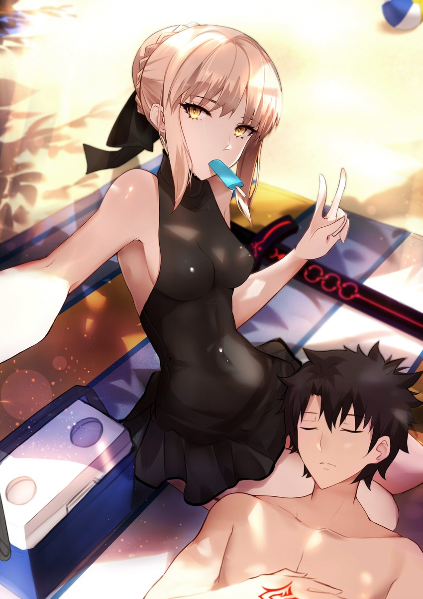 artoria pendragon, fujimaru ritsuka, and saber alter (fate and 1 more) drawn by shigure_s