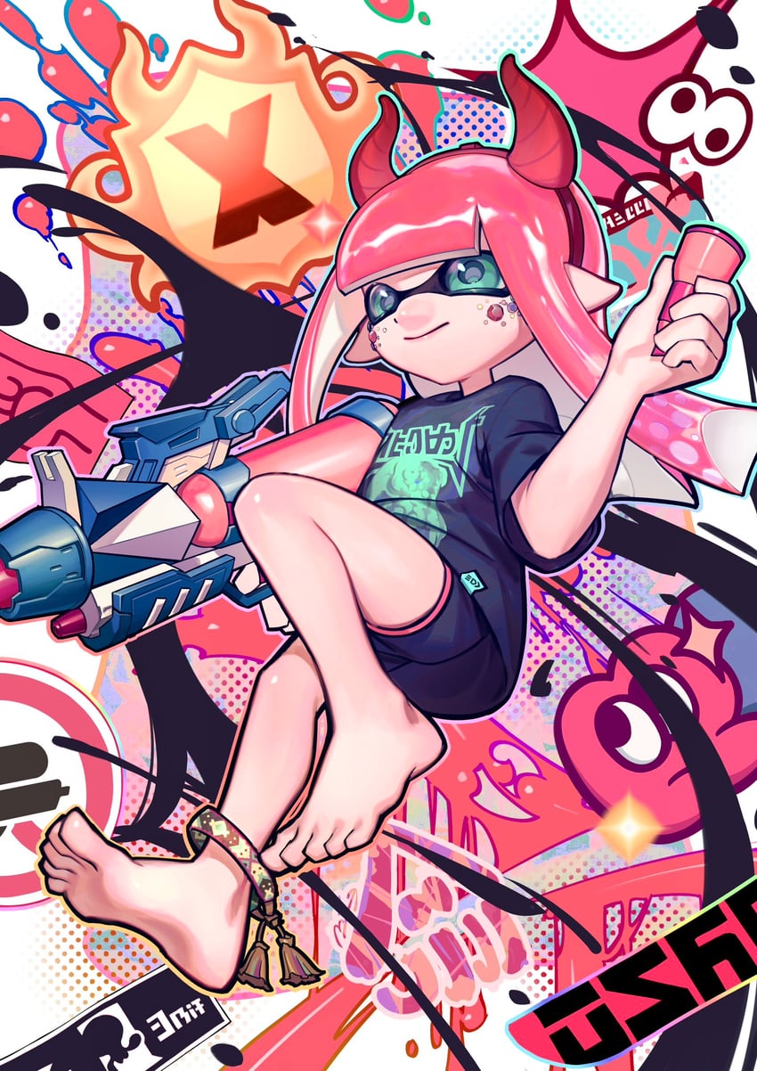inkling player character and inkling girl (splatoon and 1 more) drawn by nezumi_(tuboshu2013)