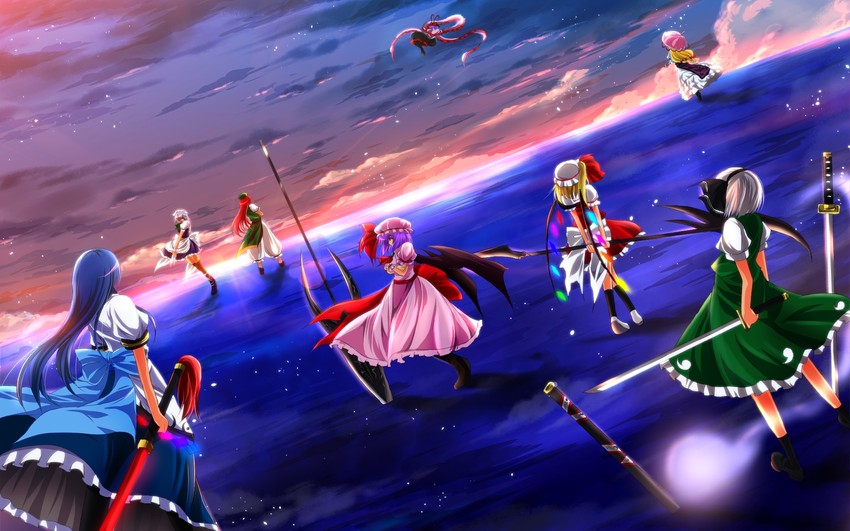 remilia scarlet, flandre scarlet, izayoi sakuya, konpaku youmu, yakumo yukari, and 3 more (touhou and 3 more) drawn by nekominase