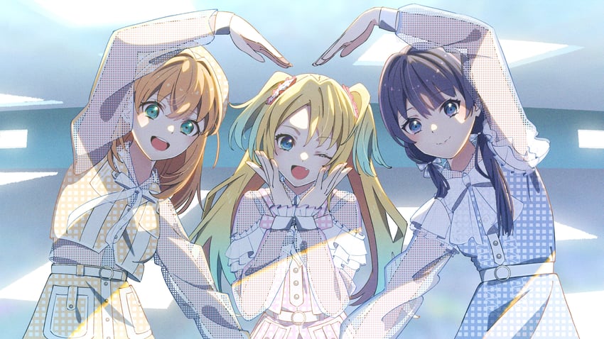 hinoshita kaho, murano sayaka, and osawa rurino (love live! and 3 more) drawn by fujiwaland