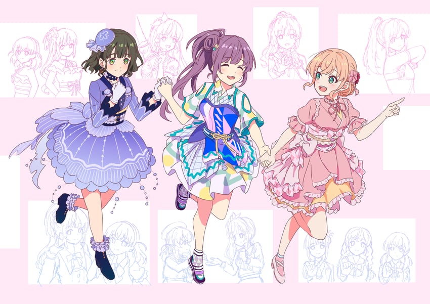 hinoshita kaho, otomune kozue, and momose ginko (love live! and 1 more) drawn by nogreen