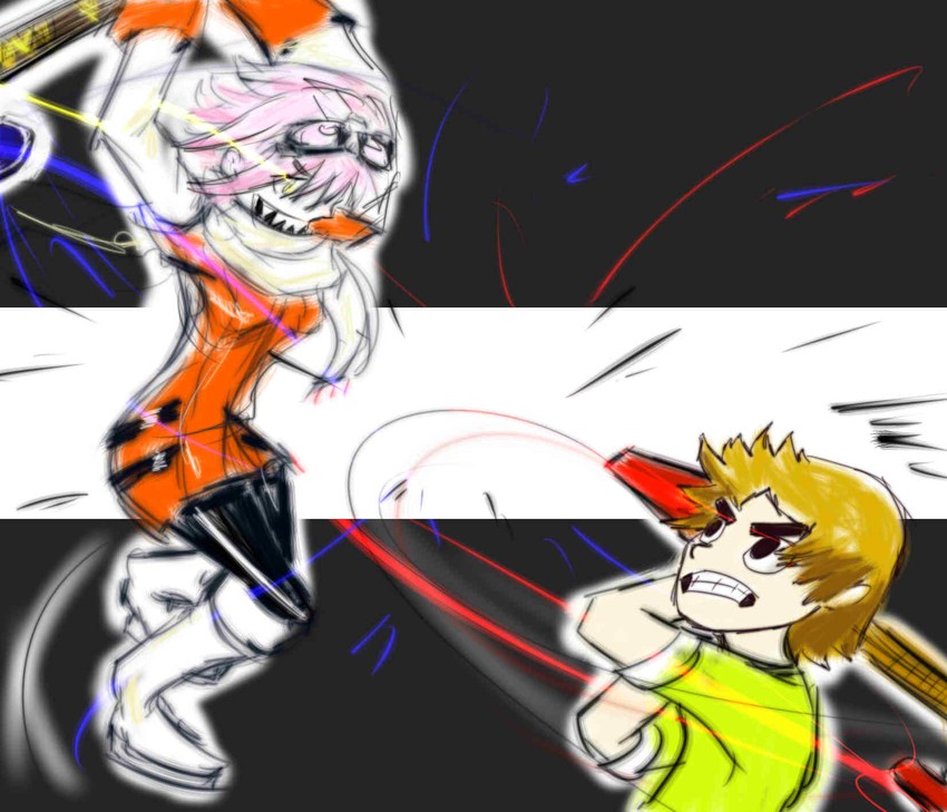 haruhara haruko and scott pilgrim (flcl and 1 more) drawn by drawfag