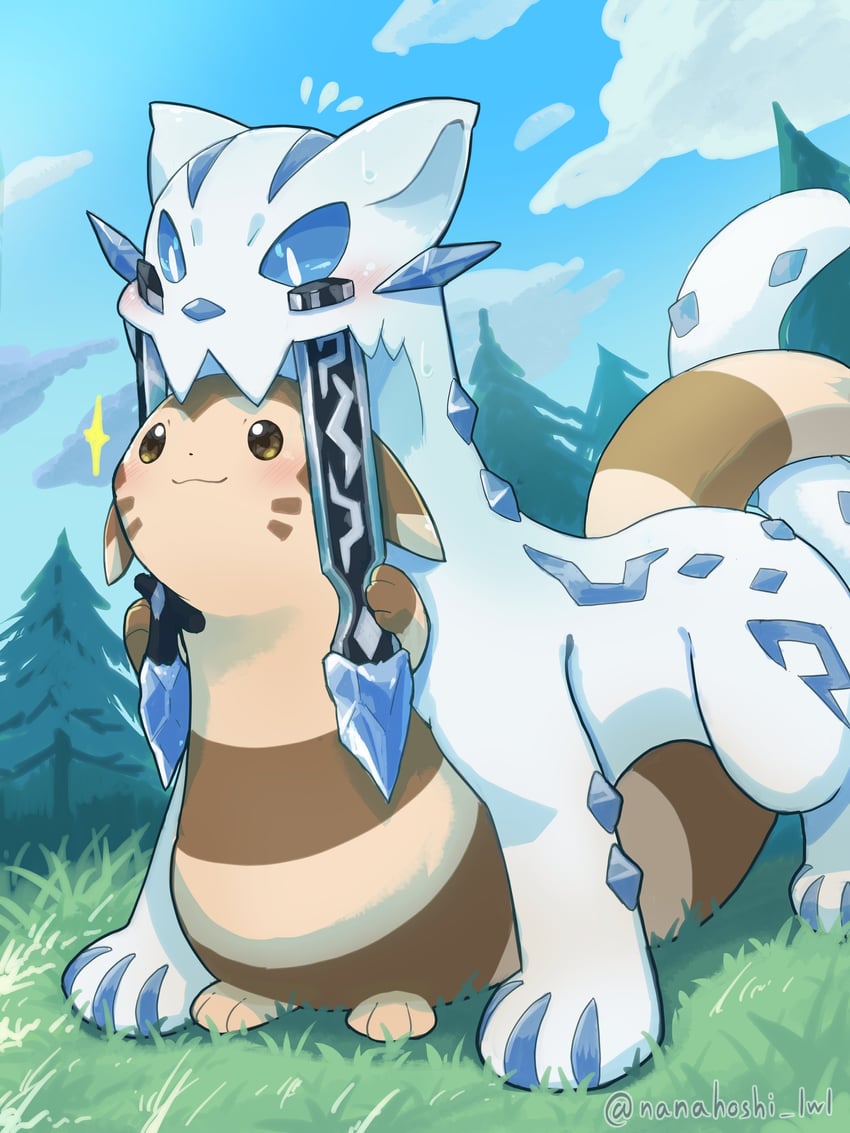 furret and chien-pao (pokemon) drawn by nanahoshi_(wadorigi)