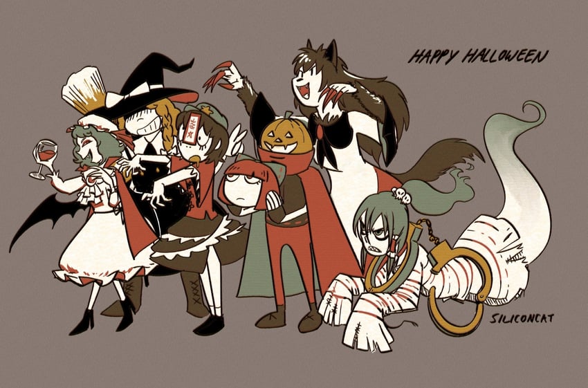 kirisame marisa, remilia scarlet, imaizumi kagerou, miyako yoshika, sekibanki, and 1 more (touhou) drawn by siliconcat