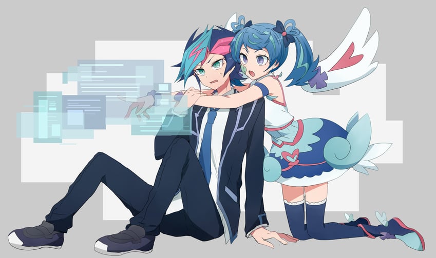 zaizen aoi, fujiki yusaku, and blue angel (yu-gi-oh! and 1 more) drawn by nanashiba_(banntlla)