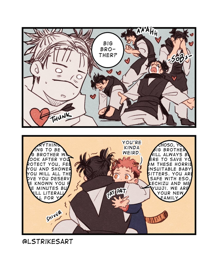 itadori yuuji and choso (jujutsu kaisen) drawn by lightningstrikes