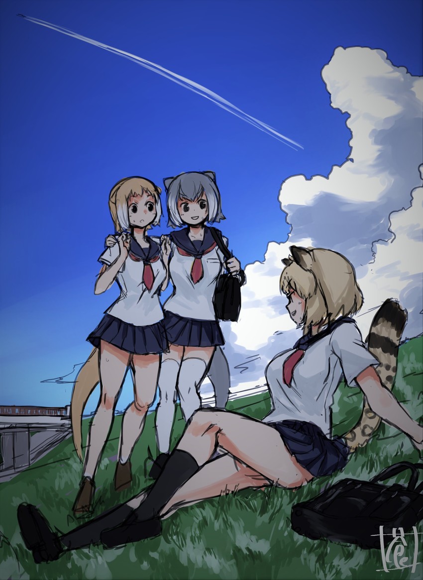jaguar, small-clawed otter, and japanese otter (kemono friends) drawn by sou_(pale_1080)