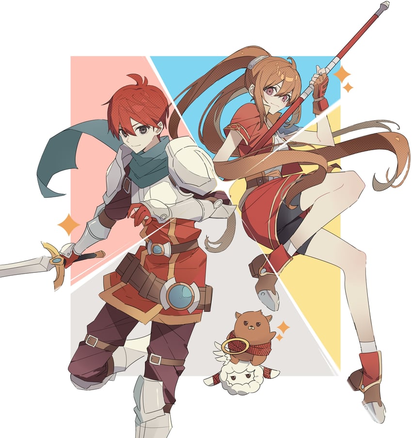estelle bright and adol christin (eiyuu densetsu and 3 more) drawn by george_man