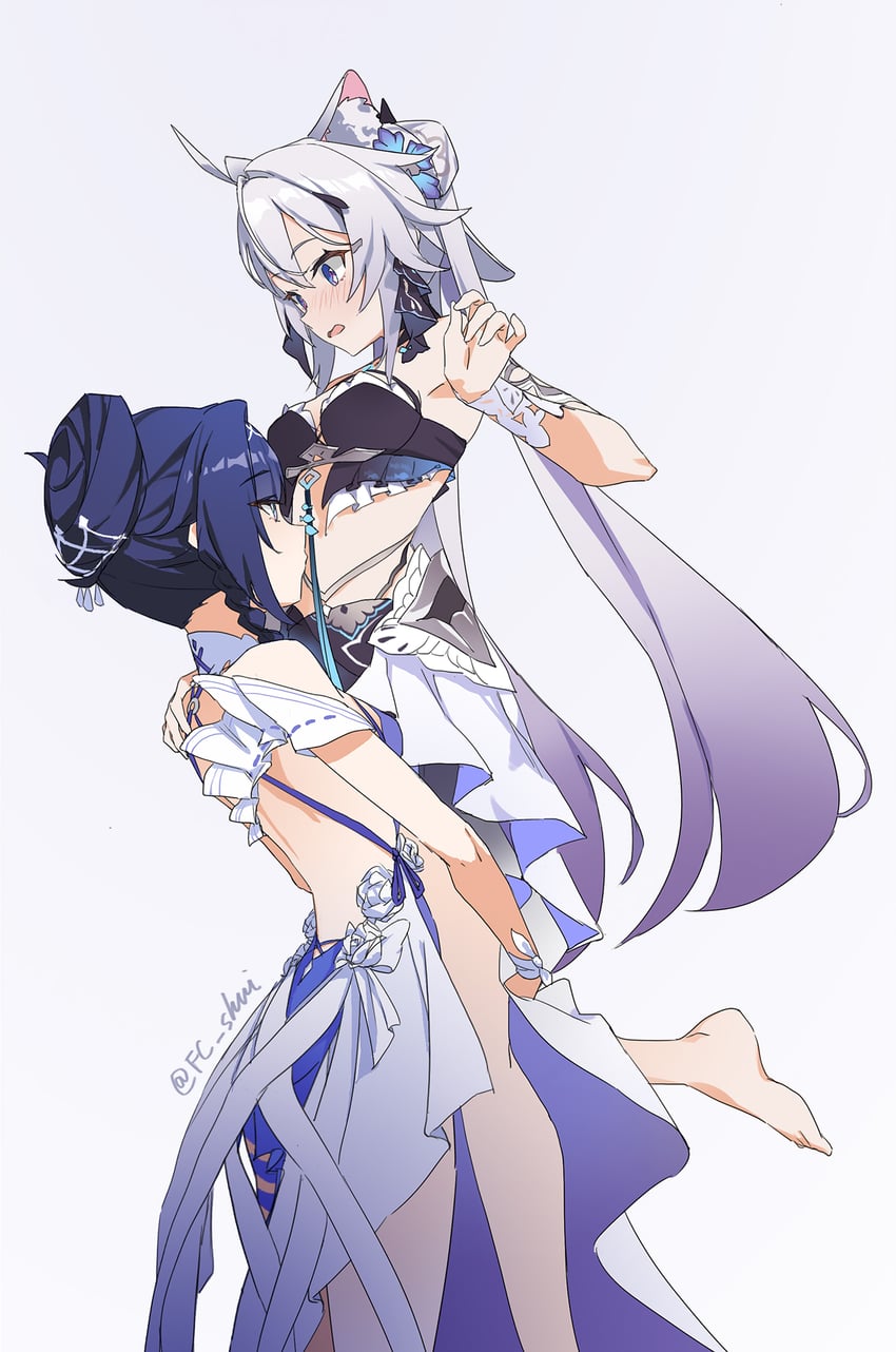 kiana kaslana and raiden mei (honkai and 1 more) drawn by hetare_mizu