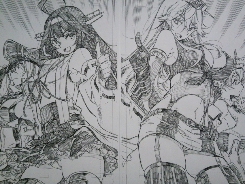 kongou, bismarck, iowa, kongou kai ni, and littorio (kantai collection) drawn by kojima_takeshi