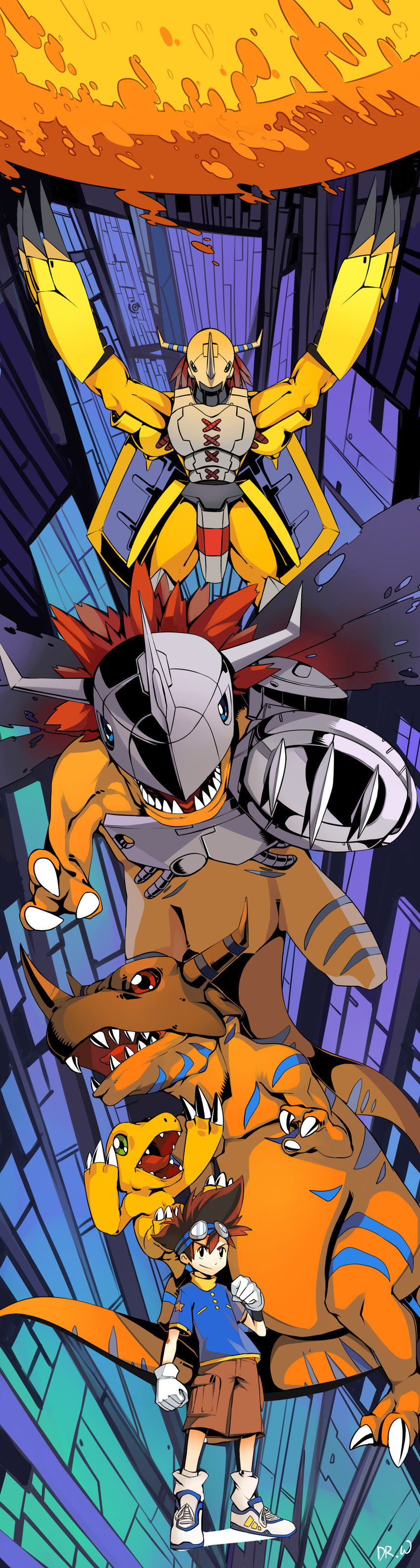 yagami taichi, agumon, wargreymon, greymon, and metalgreymon (digimon and 1 more) drawn by dr.wolf