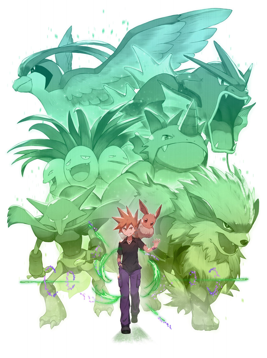 eevee, blue oak, arcanine, gyarados, pidgeot, and 3 more (pokemon and 1 more) drawn by odd_(hin_yari)