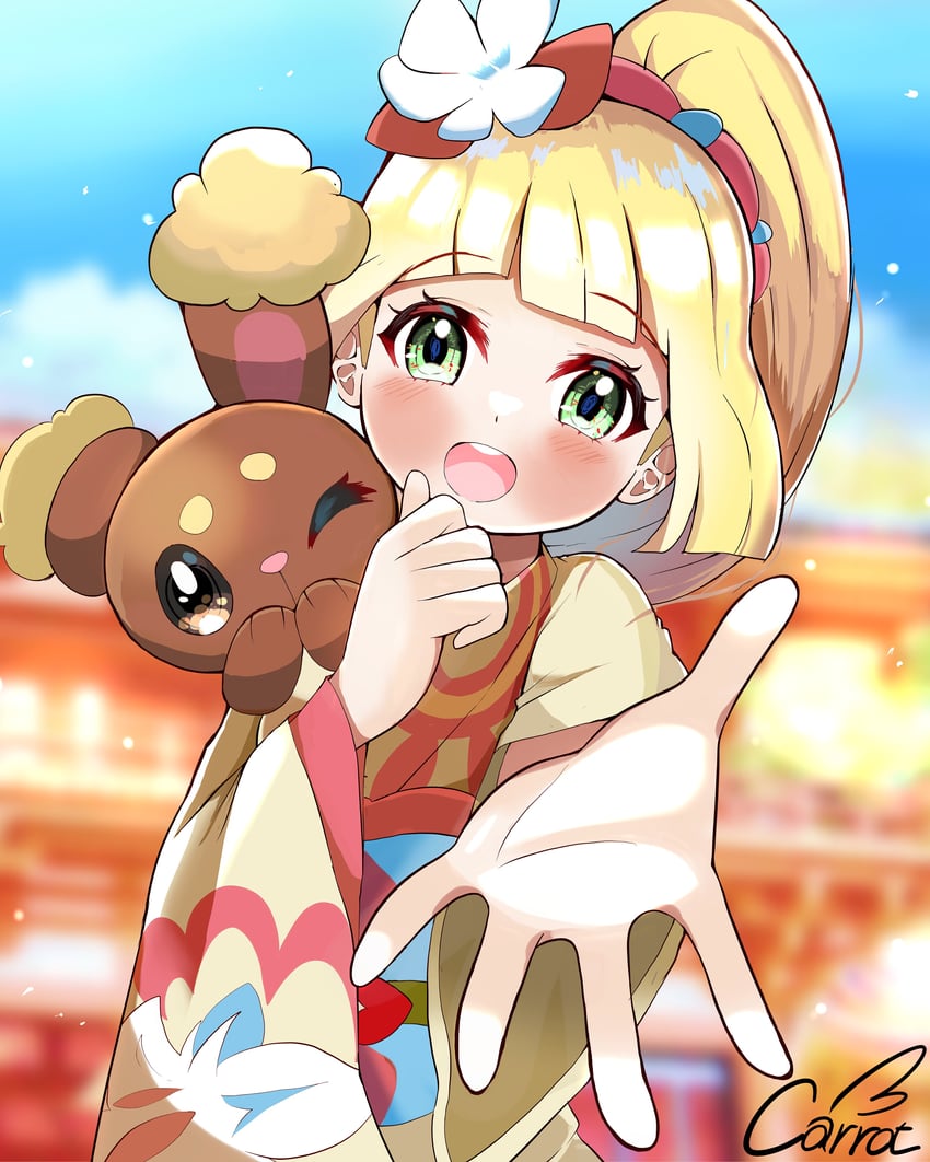 buneary and lillie (pokemon and 1 more) drawn by carrot_summer