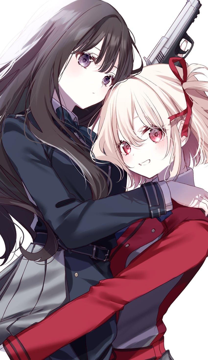 nishikigi chisato and inoue takina (lycoris recoil) drawn by misumi_(macaroni)