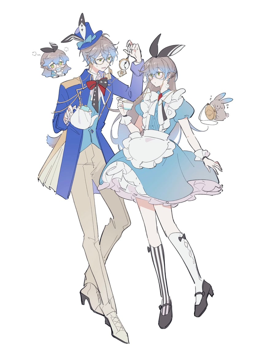 alice, white rabbit, ike eveland, and quilldren (nijisanji and 2 more) drawn by yuuu9032