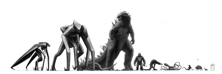 godzilla, king kong, muto, and skullcrawler (monsterverse and 3 more) drawn by eatalllot
