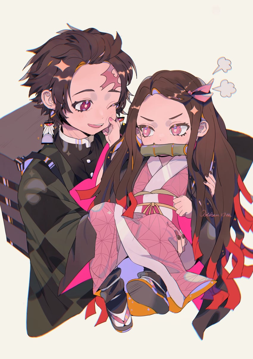 kamado nezuko and kamado tanjirou (kimetsu no yaiba) drawn by taowu_(20809)