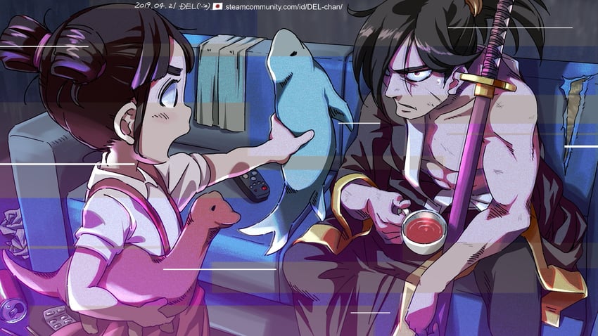 zero and little girl (katana zero) drawn by del-chan