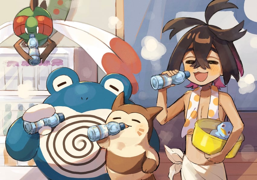 kieran, furret, poliwhirl, and yanmega (pokemon and 1 more) drawn by matsuda_(0yx38755230263c)